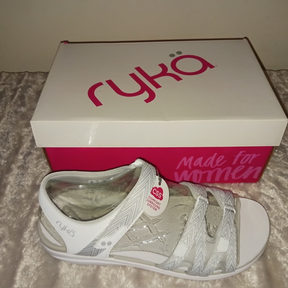 Ryka White and Gray Strappy Sandals